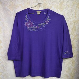 Isaacs Designs Casual Womens Plus Size 3XL Embellished Rhinestone Shirt Blouse